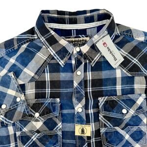 NEW BKE Vintage Phineas Standard Mens Med Blue Plaid Western Pearl Snap Shirt